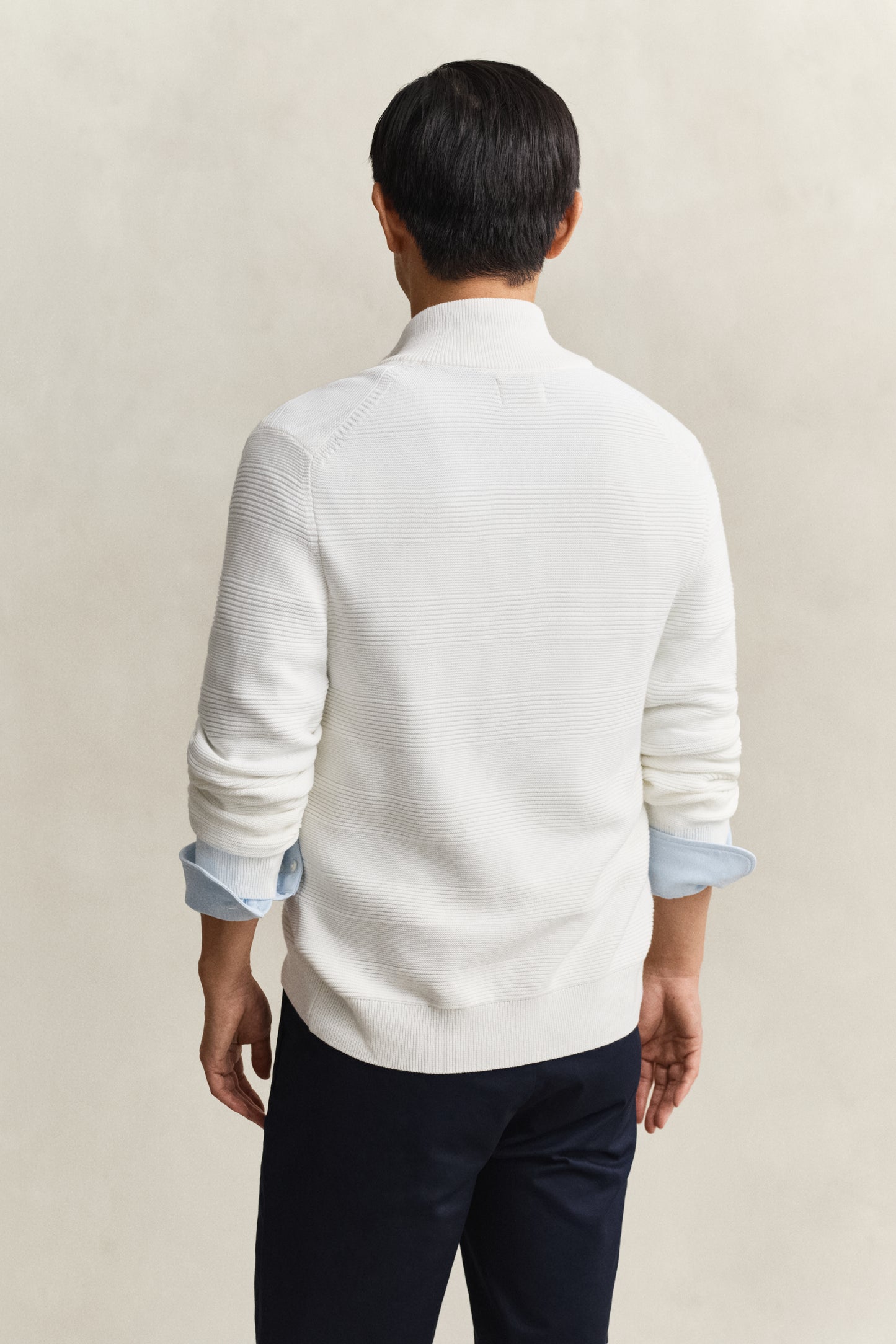 EGGSHELL, COTTON TEXTURE ZIPPED CARDIGAN, BACK-VIEW BY GANT AU.