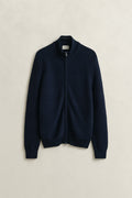 EVENING BLUE, COTTON TEXTURE ZIPPED CARDIGAN, FLAT-LAY BY GANT AU.