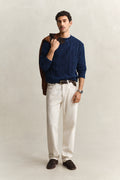 RICH NAVY, INDIGO CABLE C-NECK BY GANT AU.