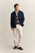 EVENING BLUE, STRIPED COTTON RIB POLO BY GANT AU.