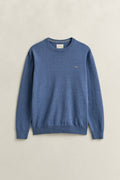 DENIM BLUE MELANGE, CLASSIC COTTON C-NECK, FLAT-LAY BY GANT AU.