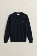 EVENING BLUE, CLASSIC COTTON V-NECK, FRONT-VIEW BY GANT AU.