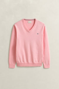 PINK BLUSH MELANGE, CLASSIC COTTON V-NECK, FLAT-LAY BY GANT AU.