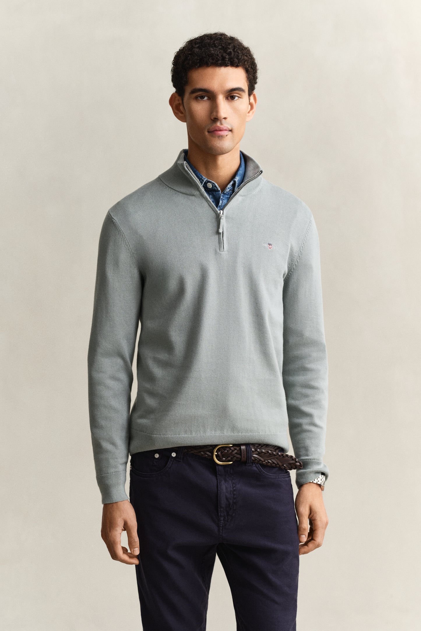 CERAMIC GREY, CLASSIC COTTON HALF ZIP, FRONT-VIEW BY GANT AU.