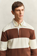 MODEL WEARING BARSTRIPED COTTON POLO