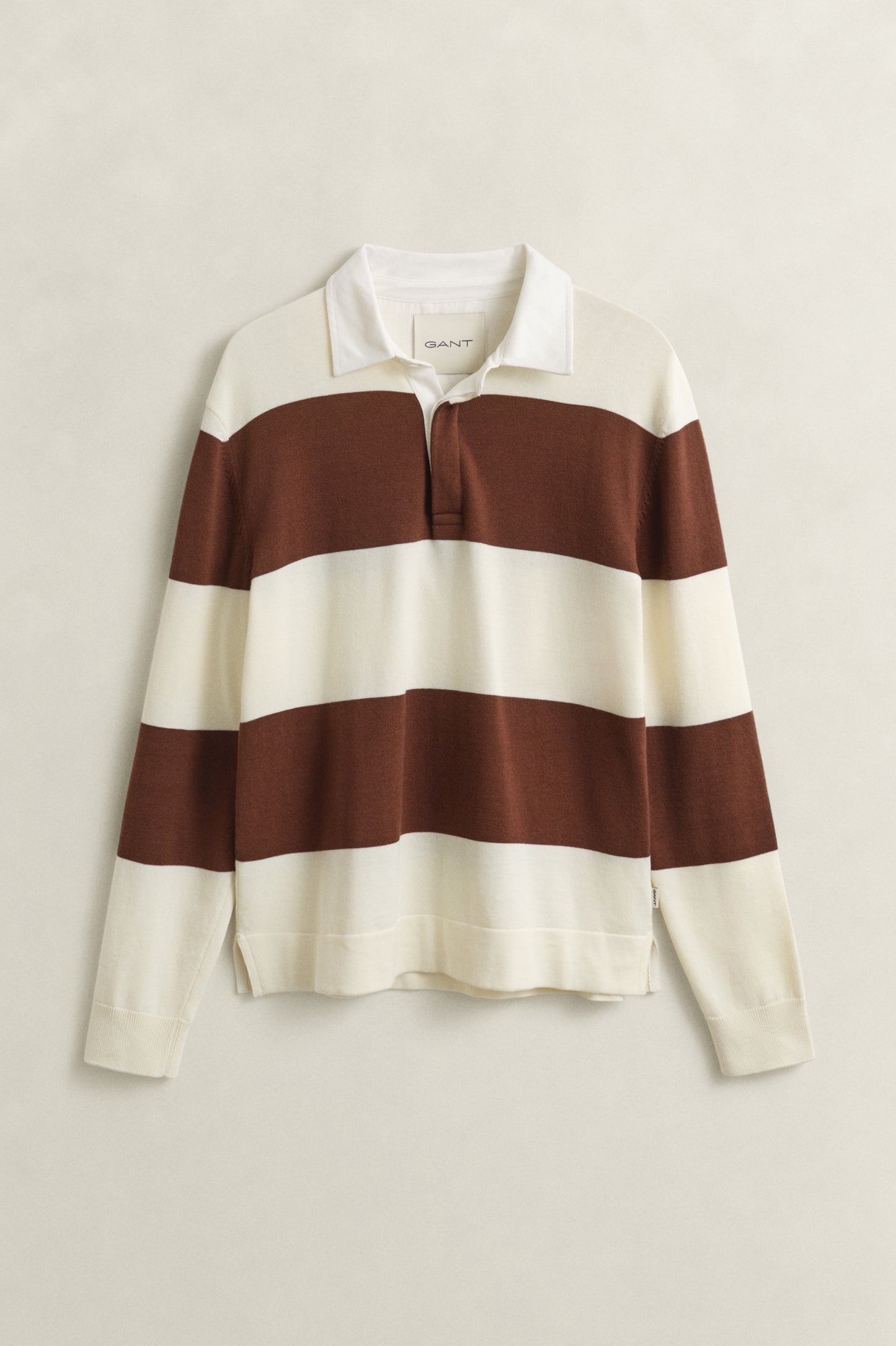 CREAM, BARSTRIPED COTTON POLO, FLAT-LAY BY GANT AU.