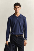 DARK INDIGO MELANGE, SLUB COTTON LINEN POLO, FRONT-VIEW BY GANT AU.
