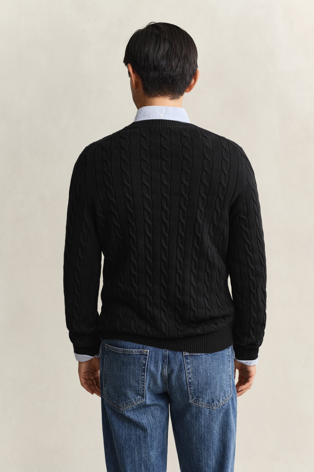 BLACK, Classic Cable Knit Sweater, BACK-VIEW BY GANT AU.
