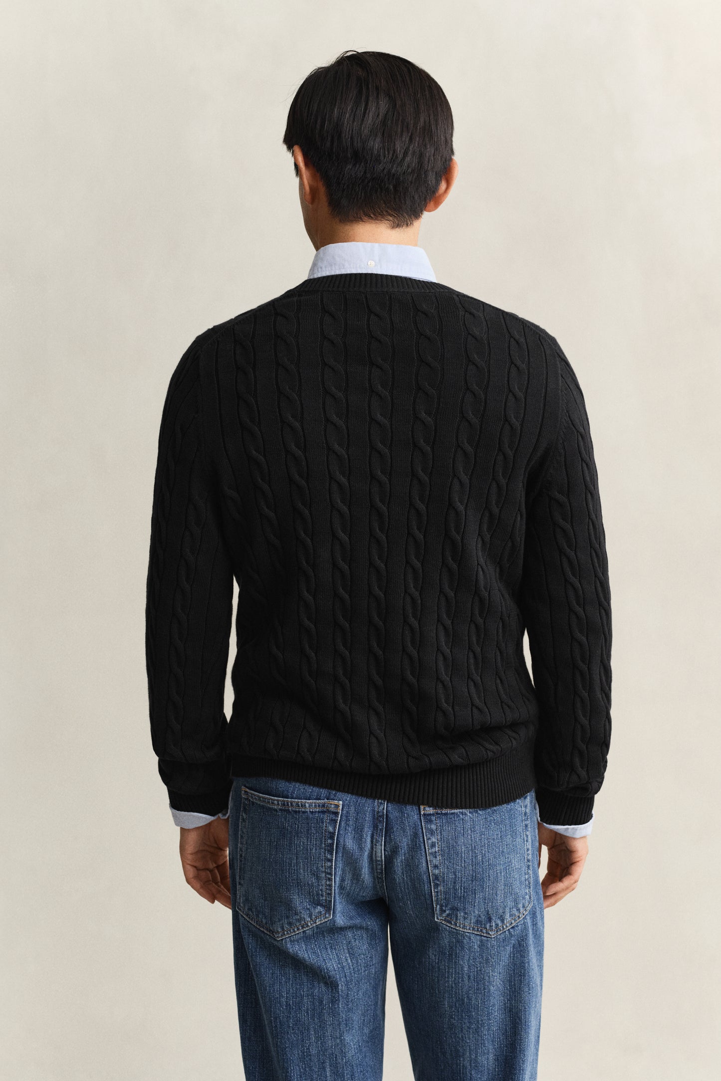 BLACK, Classic Cable Knit Sweater, BACK-VIEW BY GANT AU.