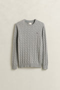 GREY MELANGE, Classic Cable Knit Sweater, FRONT-VIEW BY GANT AU.