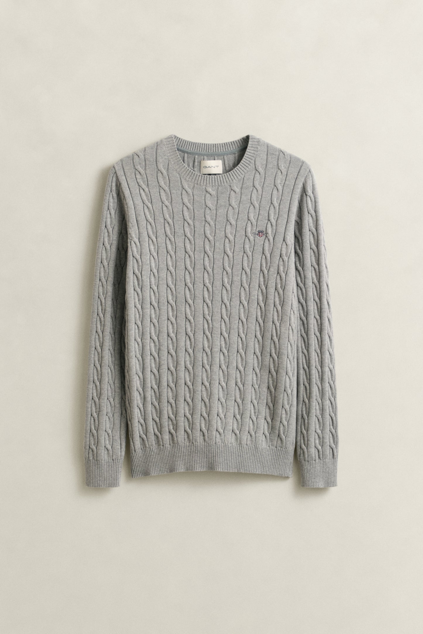 GREY MELANGE, Classic Cable Knit Sweater, FRONT-VIEW BY GANT AU.