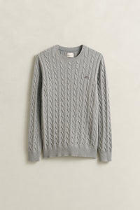 GREY MELANGE, Classic Cable Knit Sweater, FRONT-VIEW BY GANT AU.