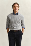 GREY MELANGE, Classic Cable Knit Sweater BY GANT AU.