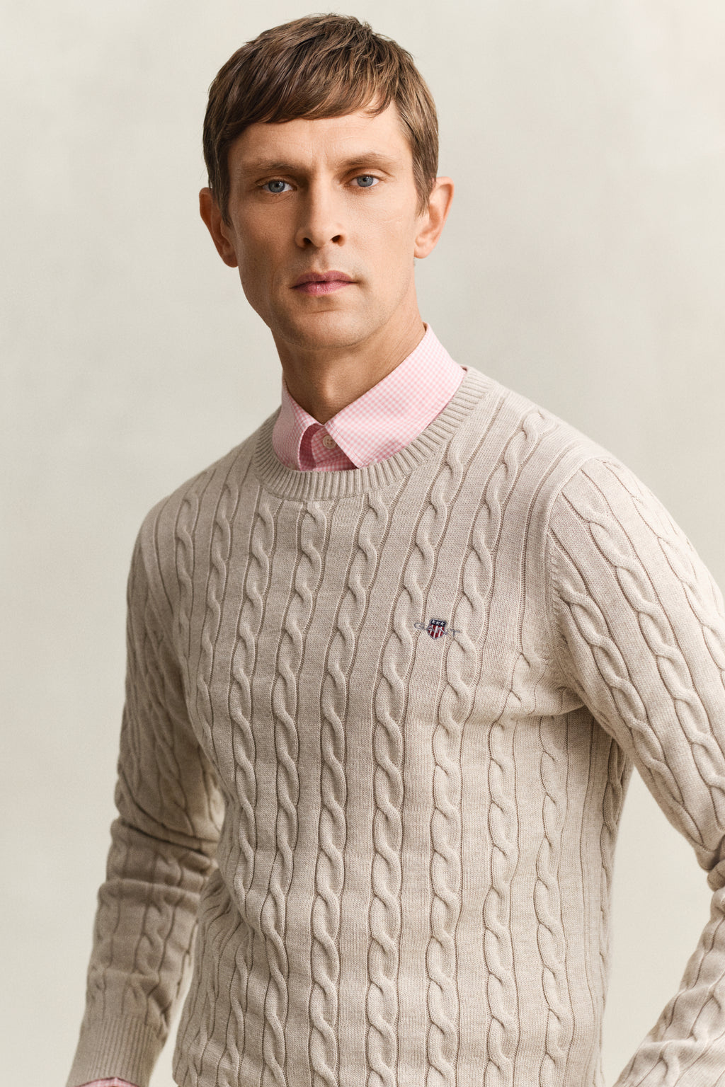 OAT MELANGE, Classic Cable Knit Sweater, CLOSE-UP BY GANT AU.