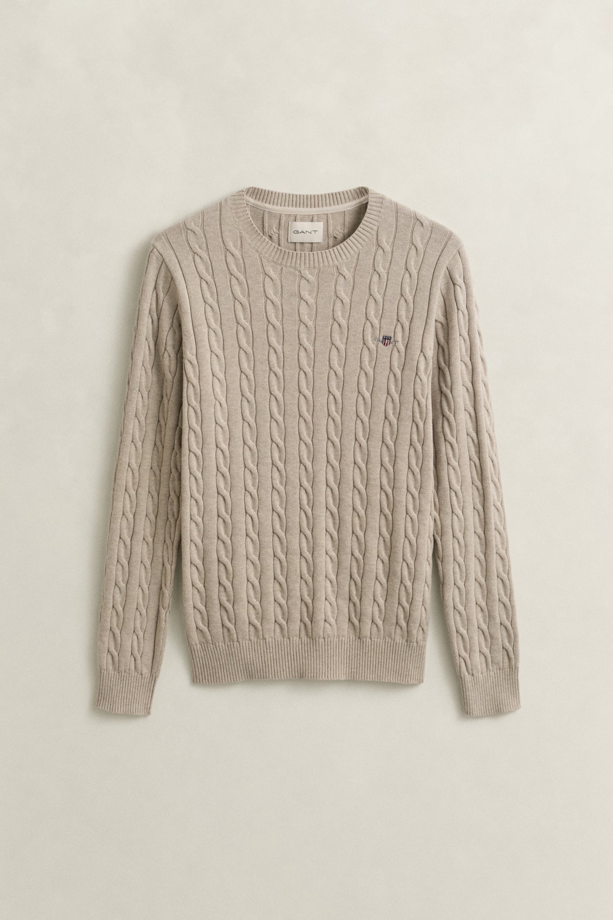 OAT MELANGE, Classic Cable Knit Sweater, FLAT-LAY BY GANT AU.
