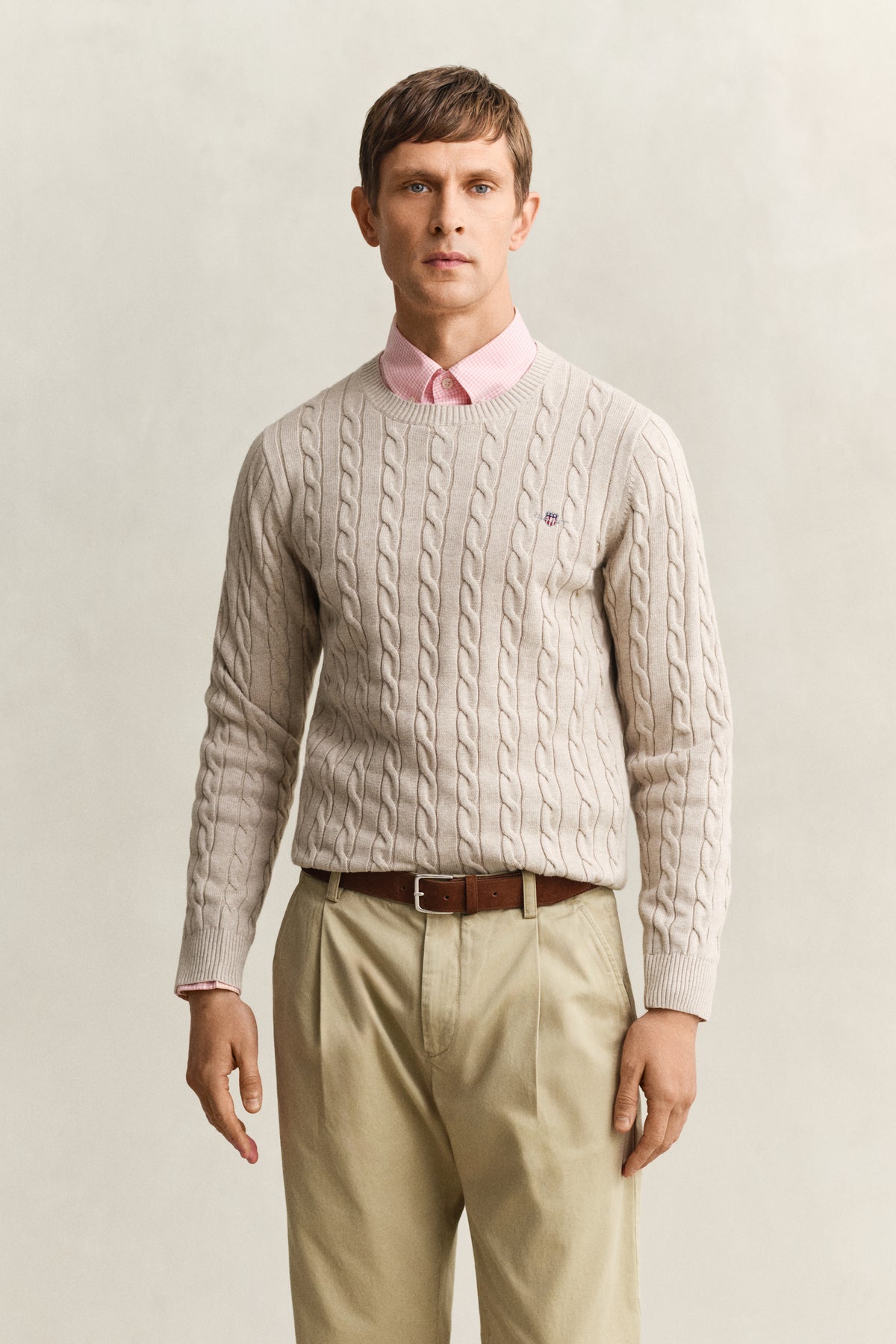 OAT MELANGE, Classic Cable Knit Sweater, FRONT-VIEW BY GANT AU.