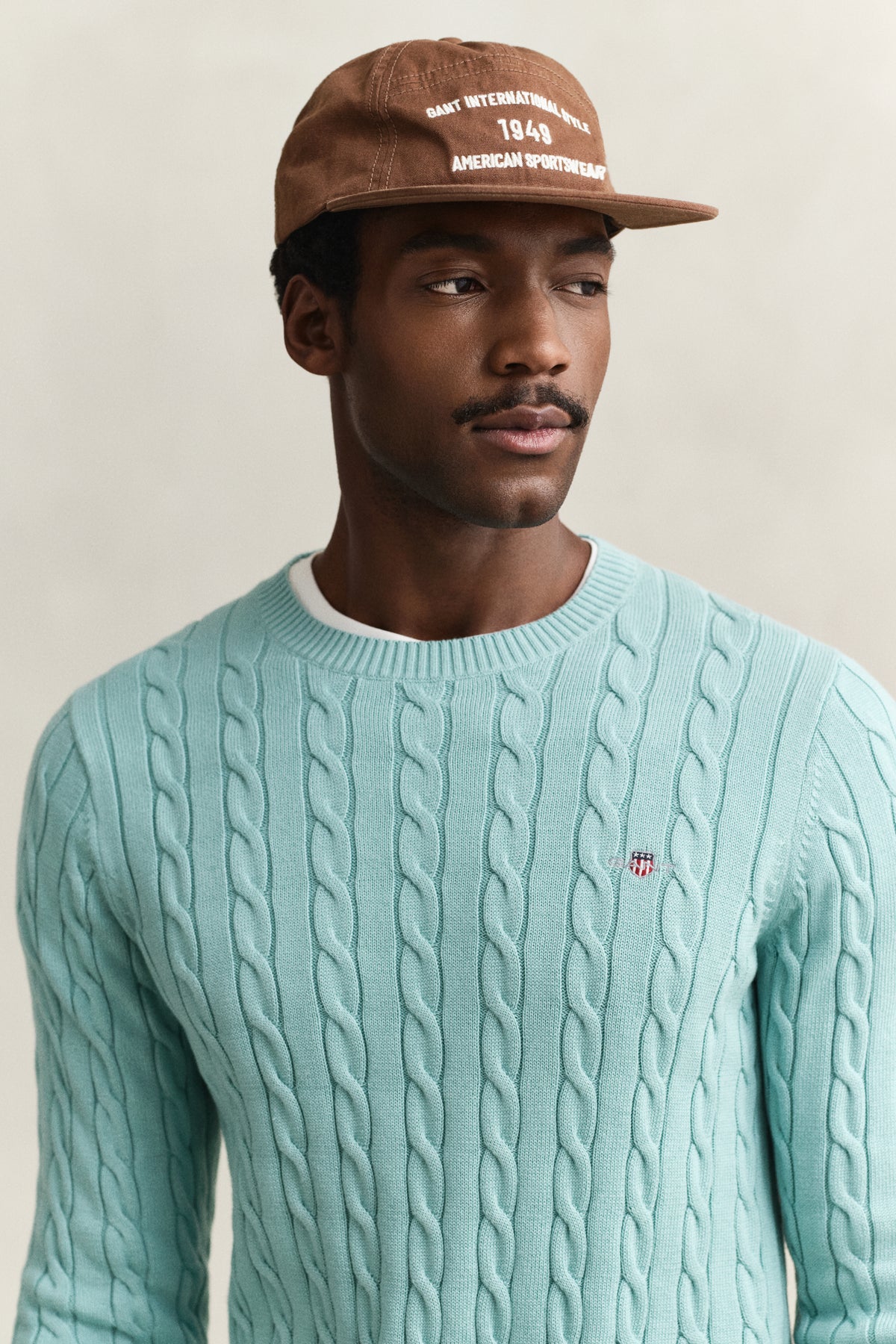 MUTED TURQUOISE, Classic Cable Knit Sweater, CLOSE-UP BY GANT AU.