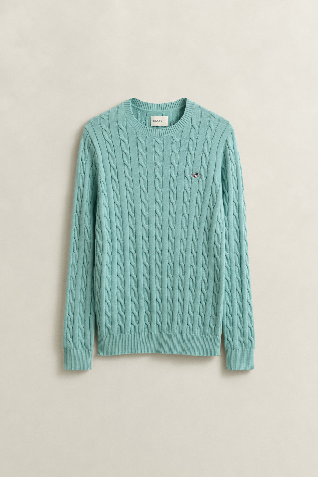 MUTED TURQUOISE, Classic Cable Knit Sweater, FLAT-LAY BY GANT AU.