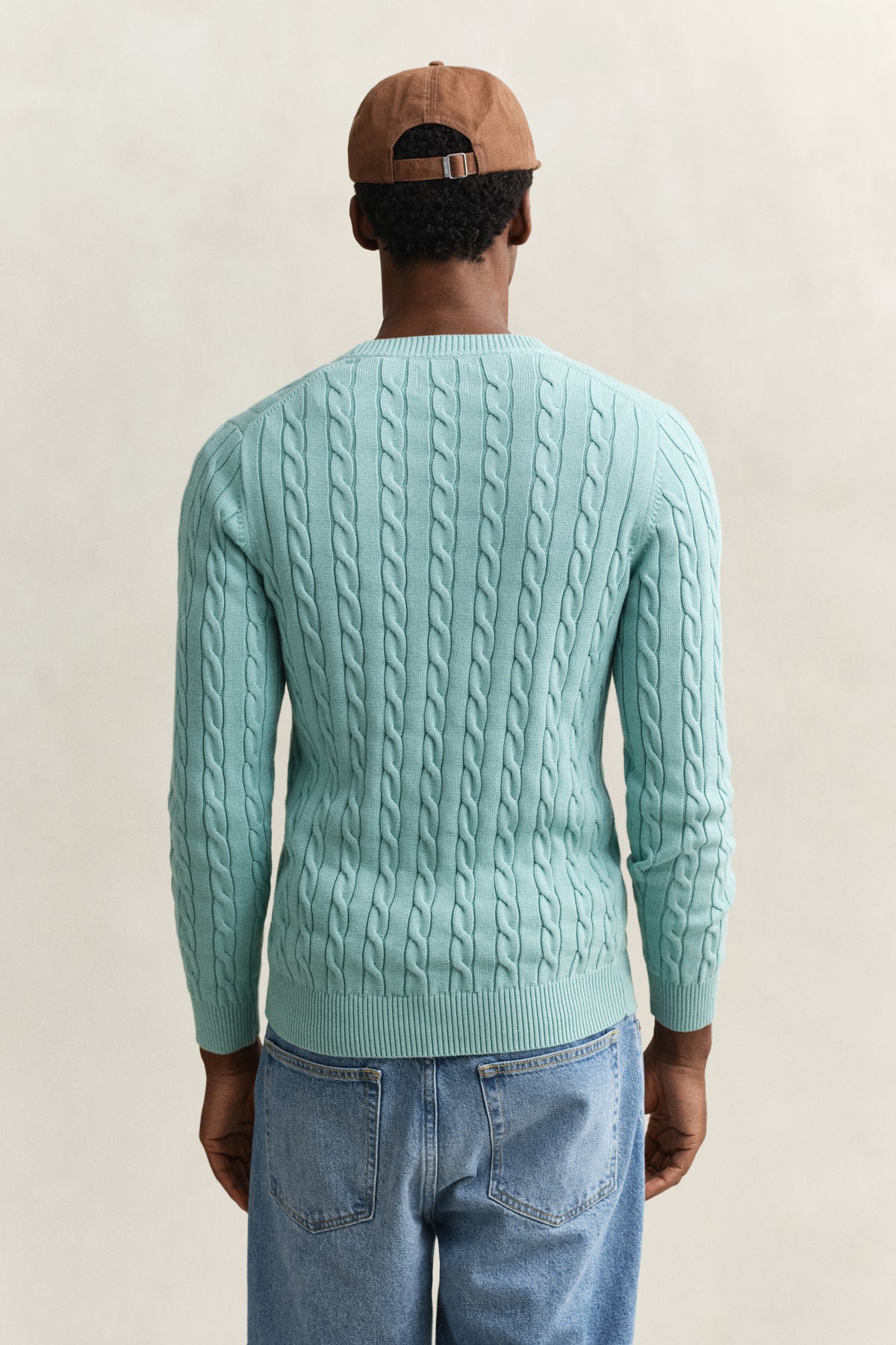 MUTED TURQUOISE, Classic Cable Knit Sweater, BACK-VIEW BY GANT AU.
