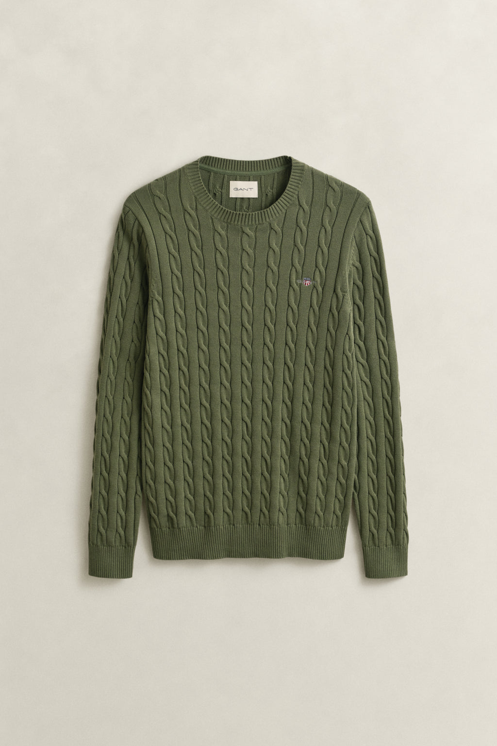 DRY HERB GREEN, Classic Cable Knit Sweater, FLAT-LAY BY GANT AU.