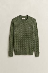 DRY HERB GREEN, Classic Cable Knit Sweater, FLAT-LAY BY GANT AU.