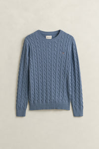 FADED DENIM, Classic Cable Knit Sweater, FLAT-LAY BY GANT AU.