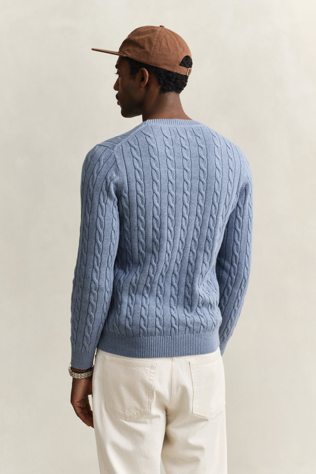 FADED DENIM, Classic Cable Knit Sweater, BACK-VIEW BY GANT AU.