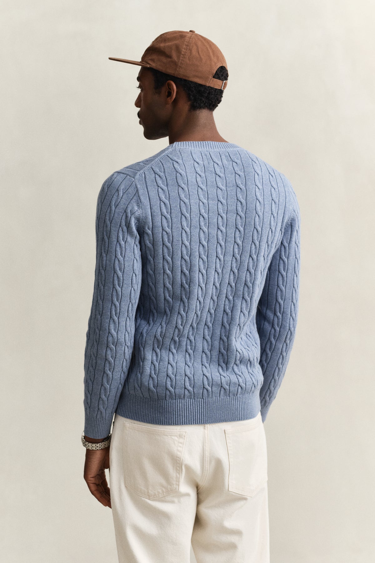 FADED DENIM, Classic Cable Knit Sweater, BACK-VIEW BY GANT AU.