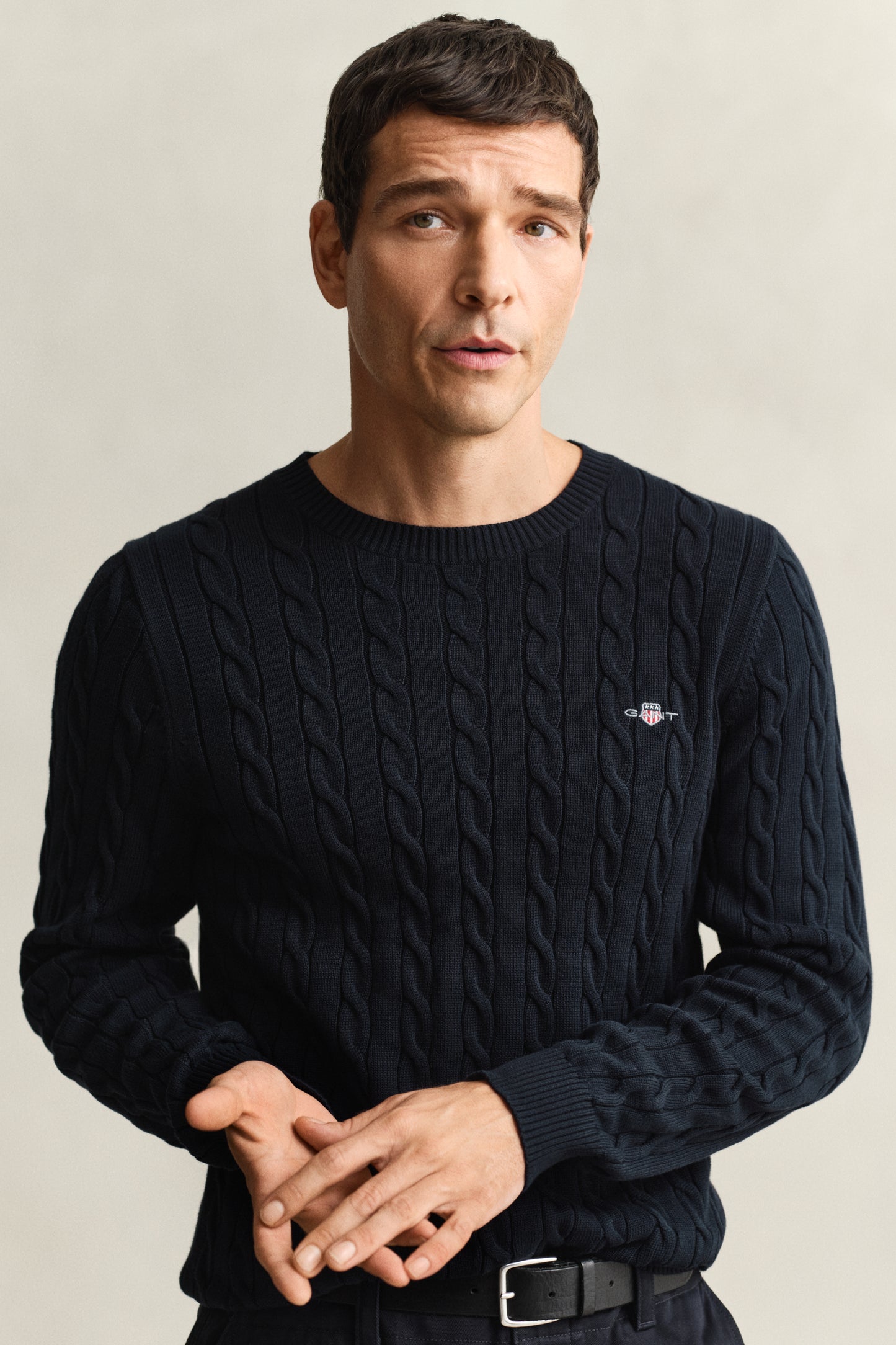 EVENING BLUE, Classic Cable Knit Sweater, CLOSE-UP BY GANT AU.