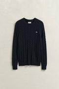EVENING BLUE, Classic Cable Knit Sweater, FRONT-VIEW BY GANT AU.