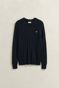 EVENING BLUE, Classic Cable Knit Sweater, FRONT-VIEW BY GANT AU.