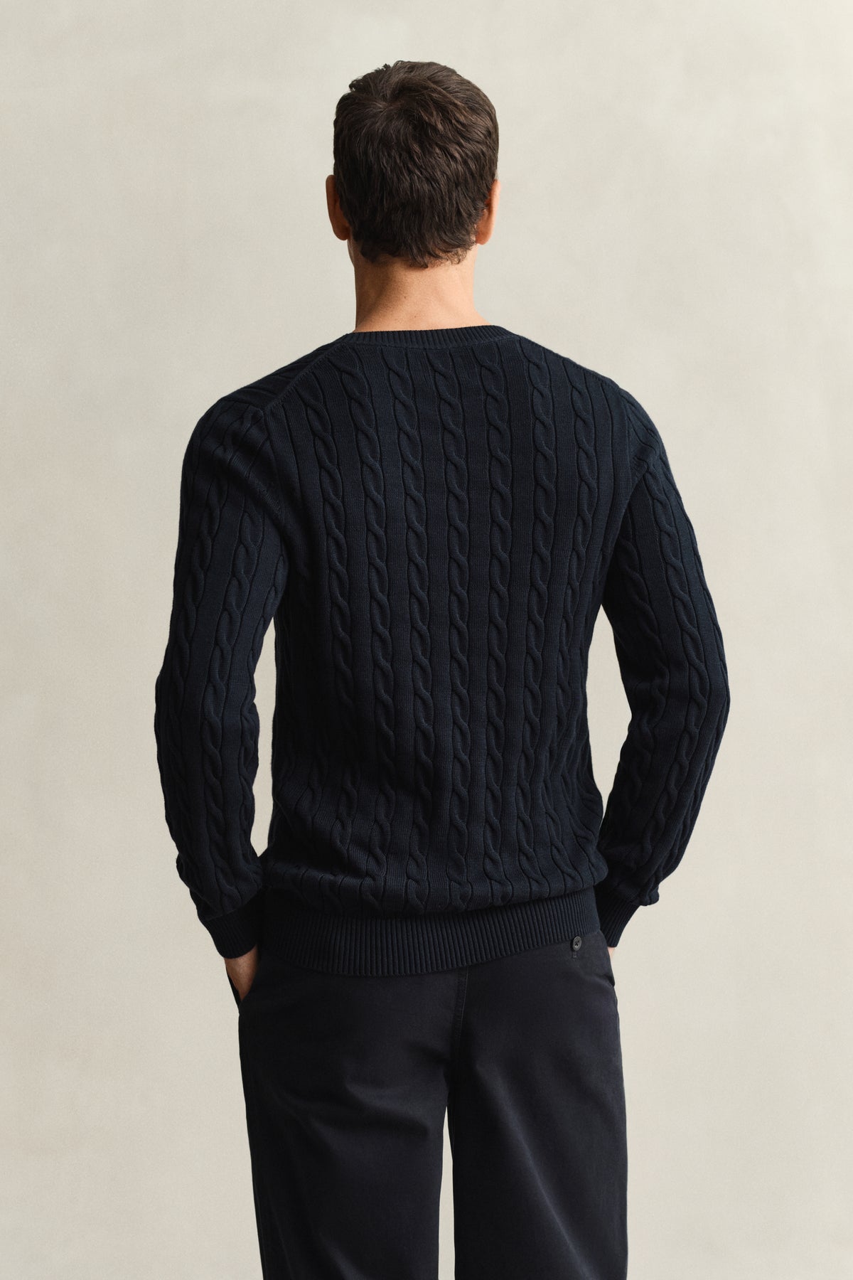 EVENING BLUE, Classic Cable Knit Sweater, BACK-VIEW BY GANT AU.
