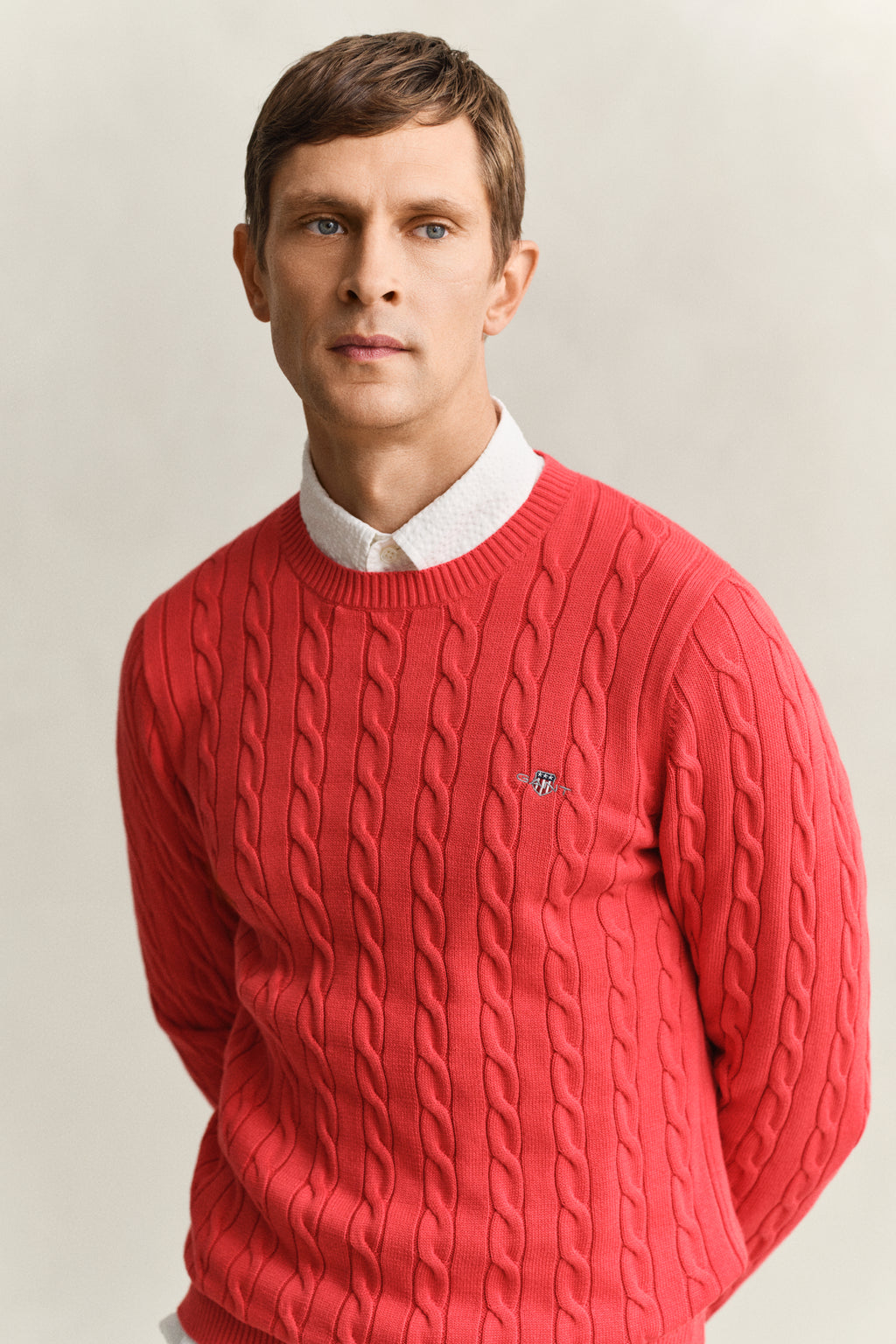 ROSE RED, Classic Cable Knit Sweater, CLOSE-UP BY GANT AU.