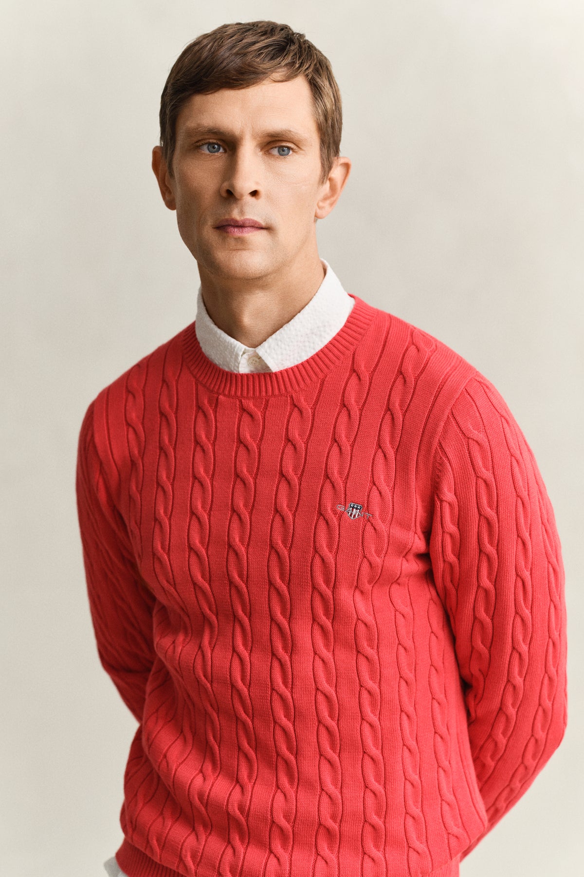 ROSE RED, Classic Cable Knit Sweater, CLOSE-UP BY GANT AU.