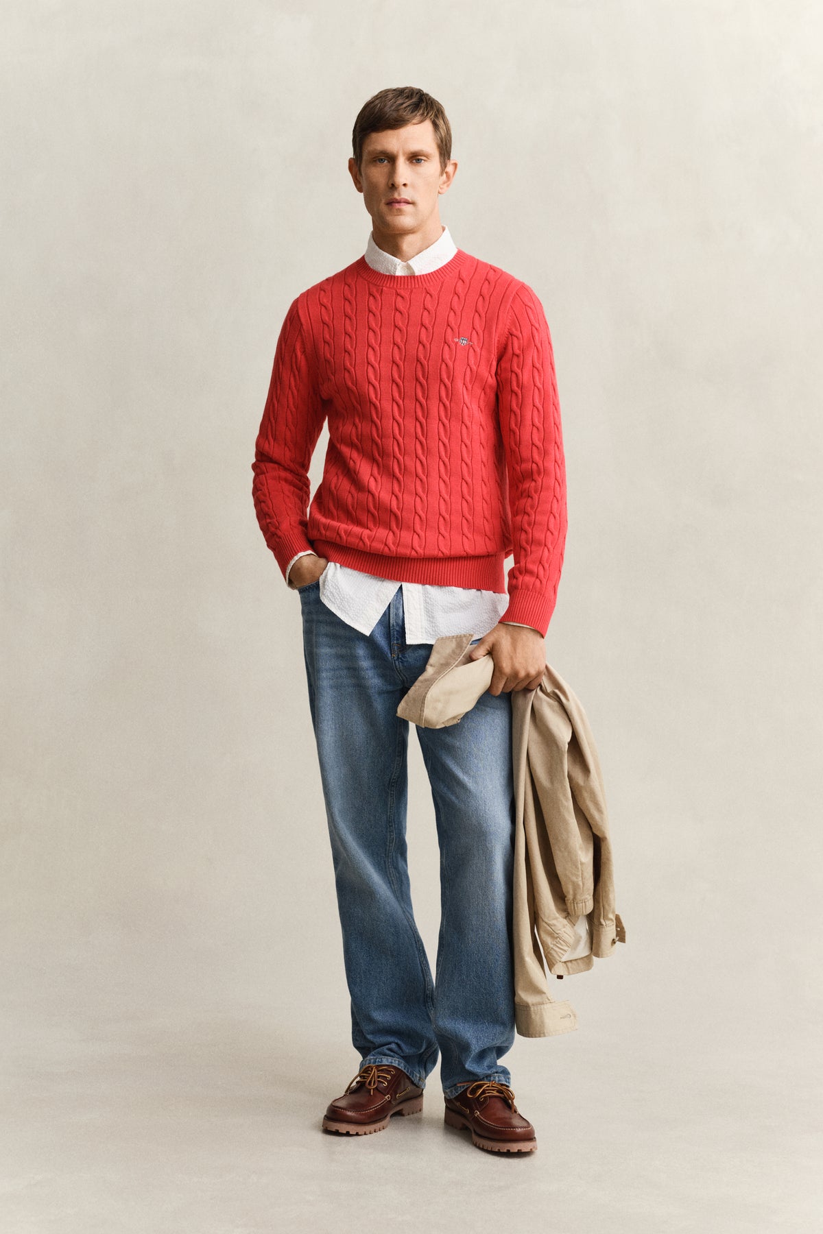 Cotton Cable Knit Crew Neck Sweater