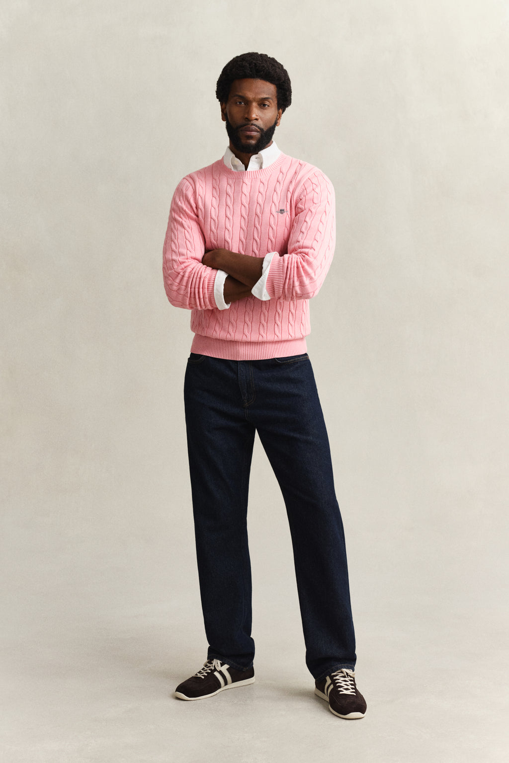 WASHED PINK, Classic Cable Knit Sweater BY GANT AU.