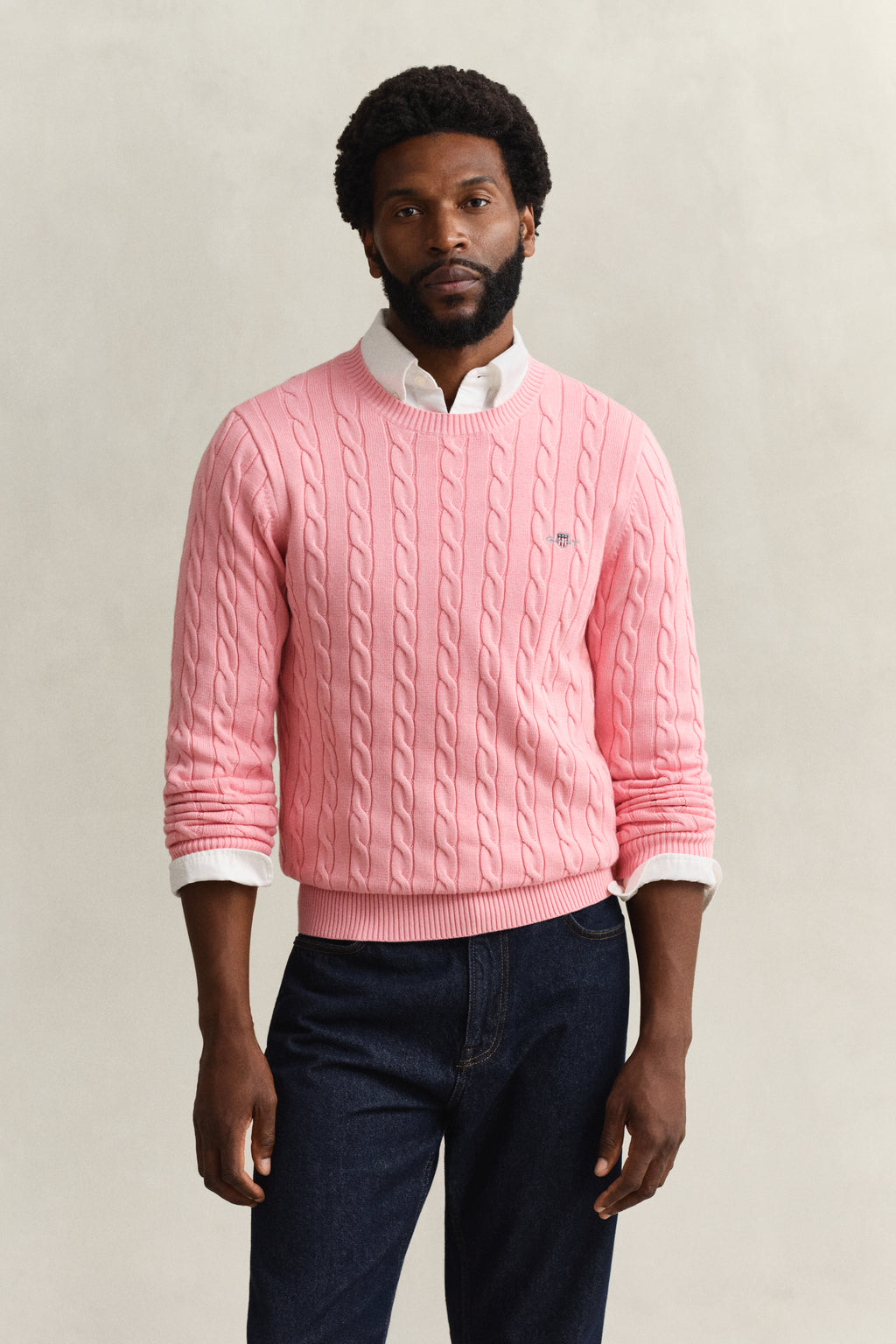 WASHED PINK, Classic Cable Knit Sweater, FRONT-VIEW BY GANT AU.