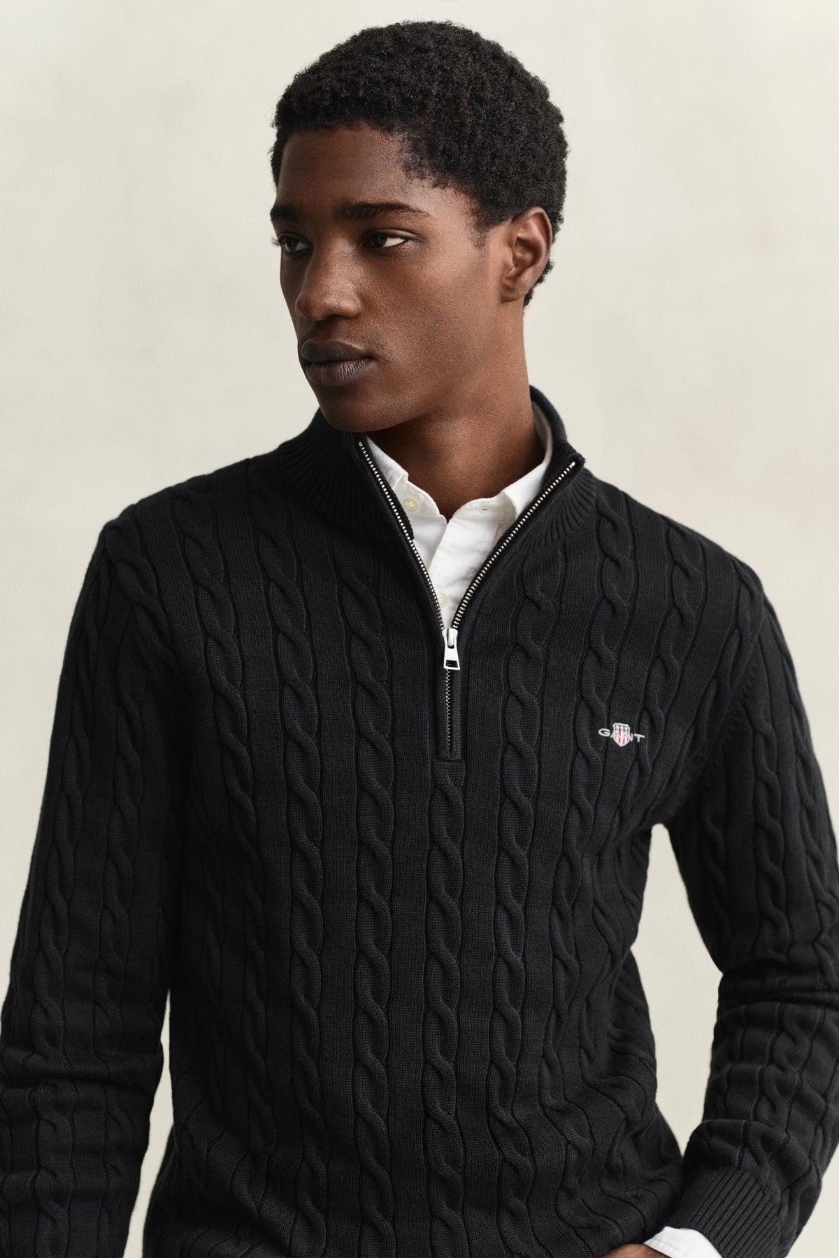 BLACK, Cable Knit Half-Zip Sweater, CLOSE-UP BY GANT AU.