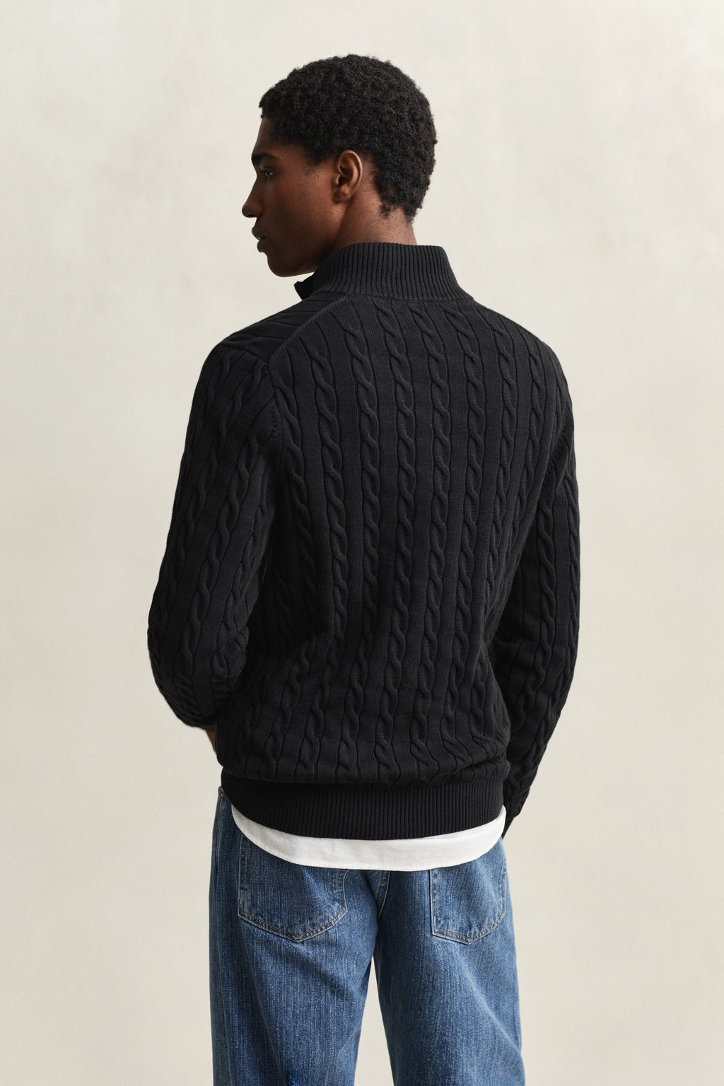 BLACK, Cable Knit Half-Zip Sweater, BACK-VIEW BY GANT AU.