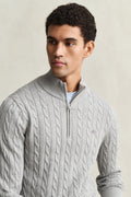 GREY MELANGE, COTTON CABLE HALF ZIP, CLOSE-UP BY GANT AU.