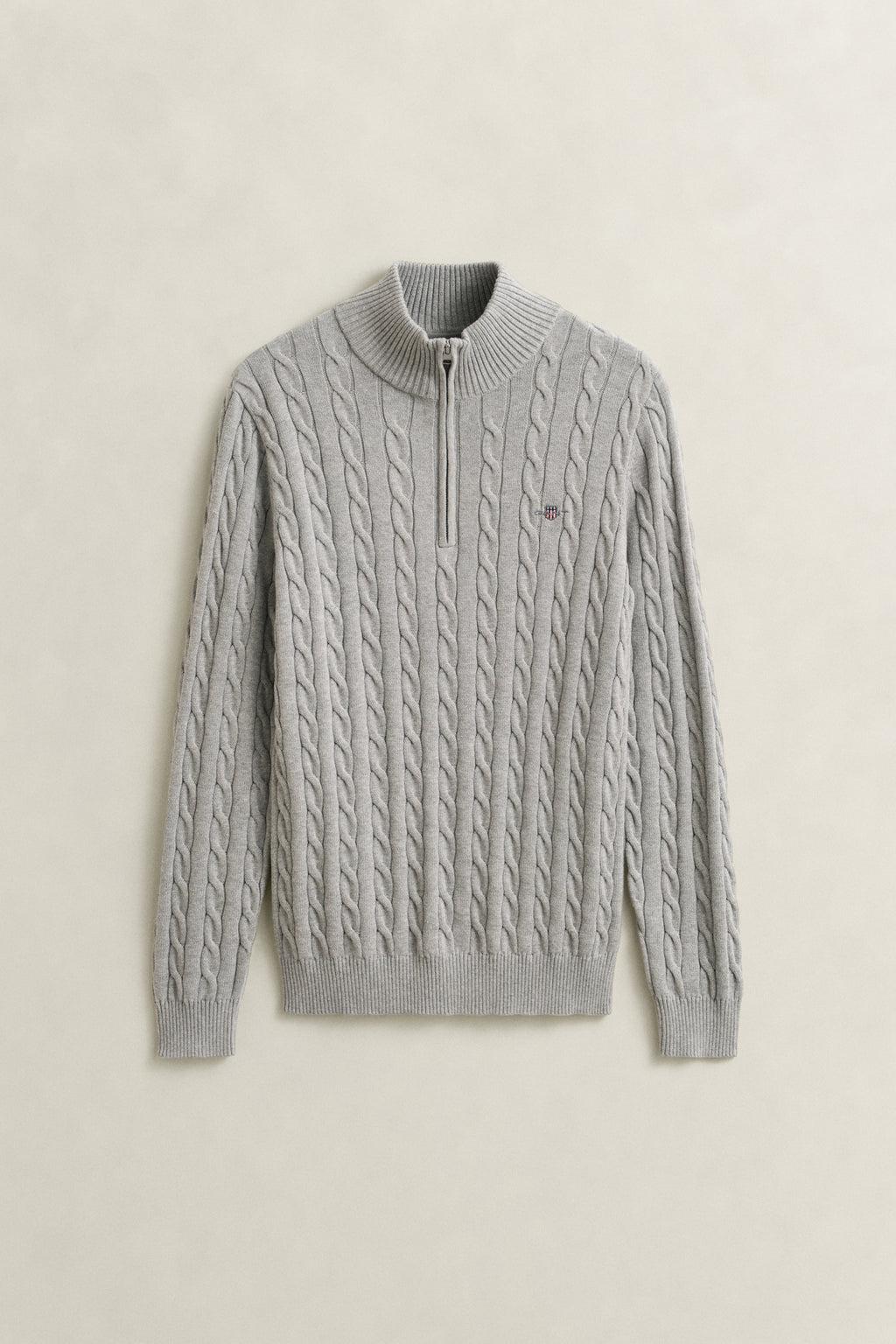 GREY MELANGE, Cable Knit Half-Zip Sweater, FRONT-VIEW BY GANT AU.