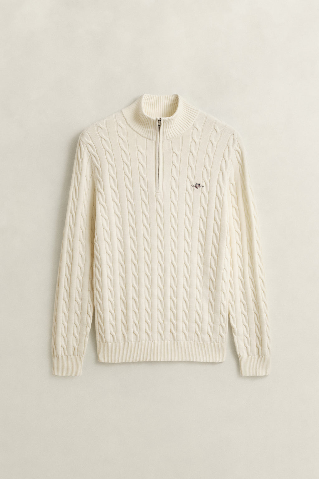 CREAM, Cable Knit Half-Zip Sweater, FRONT-VIEW BY GANT AU.