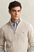 OAT MELANGE, Cable Knit Half-Zip Sweater, CLOSE-UP BY GANT AU.