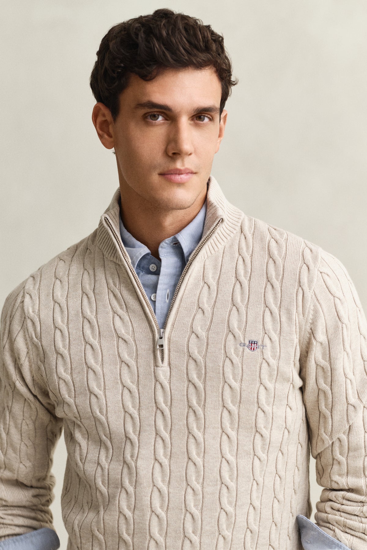 OAT MELANGE, Cable Knit Half-Zip Sweater, CLOSE-UP BY GANT AU.