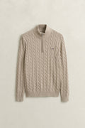 OAT MELANGE, Cable Knit Half-Zip Sweater, FLAT-LAY BY GANT AU.