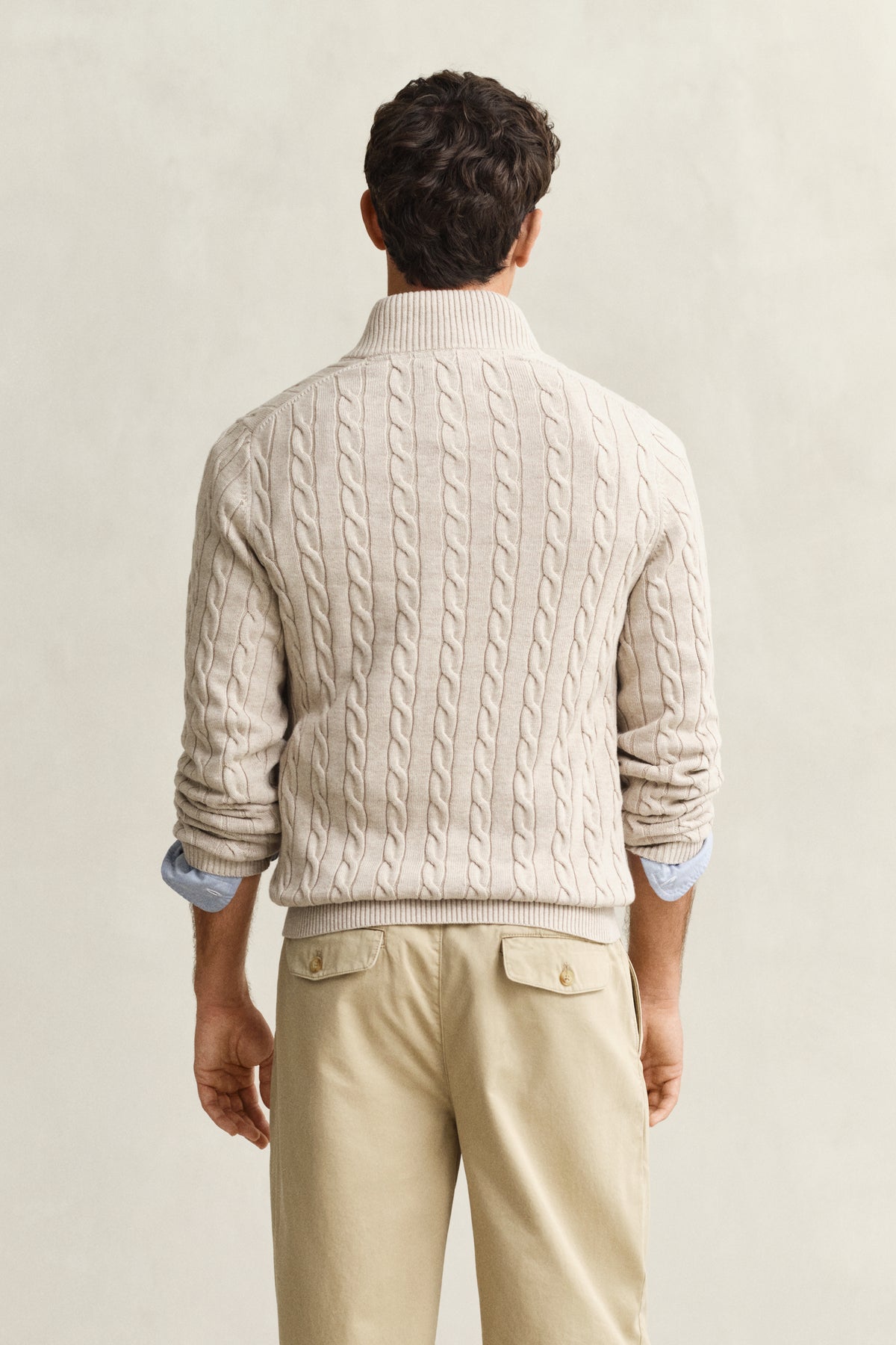 OAT MELANGE, Cable Knit Half-Zip Sweater, BACK-VIEW BY GANT AU.