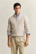 OAT MELANGE, Cable Knit Half-Zip Sweater, FRONT-VIEW BY GANT AU.