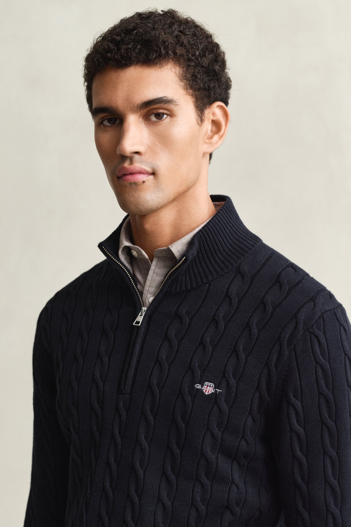 EVENING BLUE, Cable Knit Half-Zip Sweater, CLOSE-UP BY GANT AU.