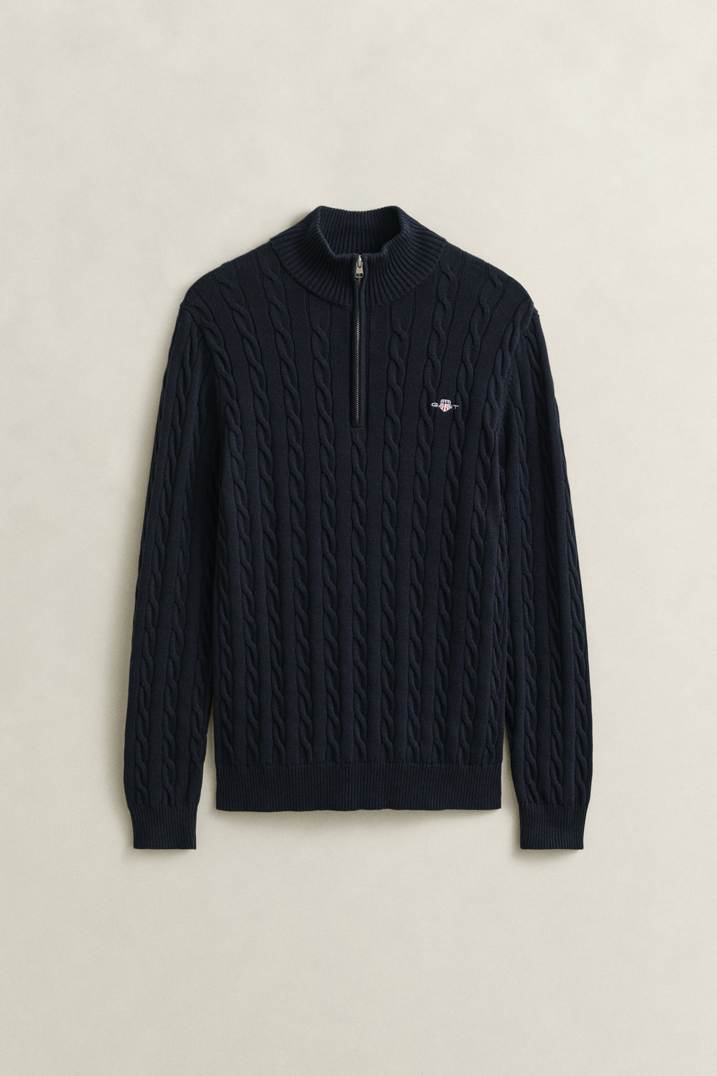 EVENING BLUE, Cable Knit Half-Zip Sweater, FRONT-VIEW BY GANT AU.