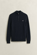 EVENING BLUE, Cable Knit Half-Zip Sweater, FRONT-VIEW BY GANT AU.